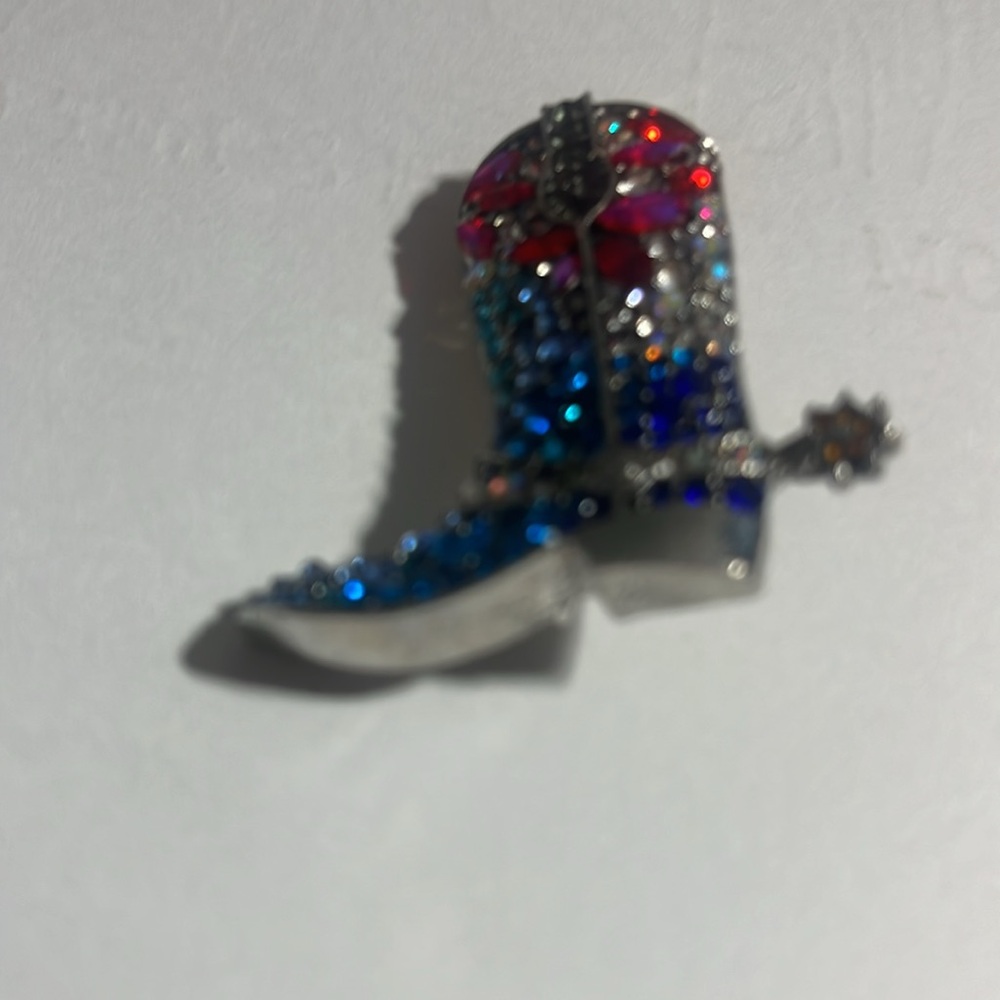 Silver and Blue Rhinestone Cowboy Boot Brooch NWT - Picture 10 of 10
